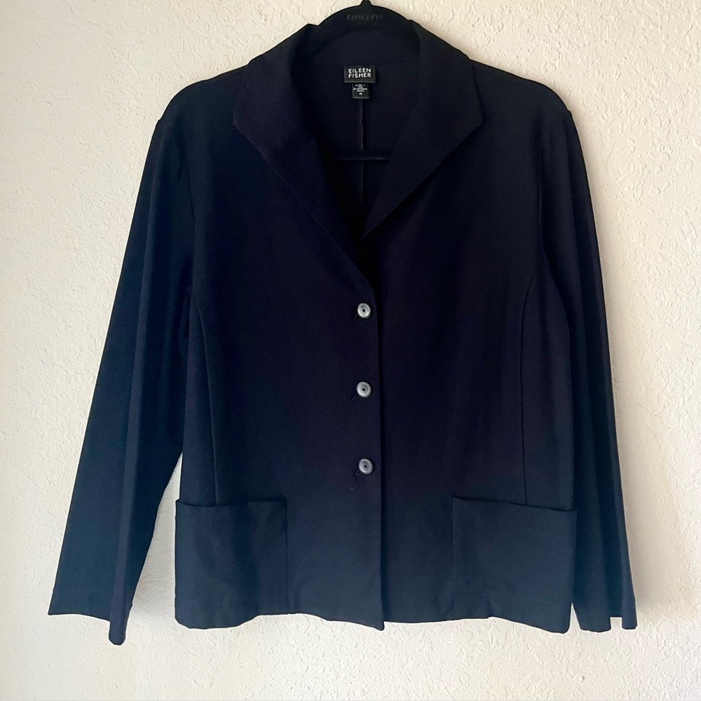 Eileen Fisher Vintage Classic Button Up Boxy Blazer Jacket Tailored Stretch USA